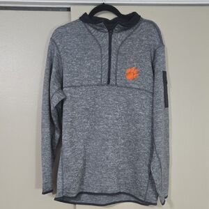 Antiqua Mens Clemson Orange Logo Heather Gray Zip Up Pullover Size XL